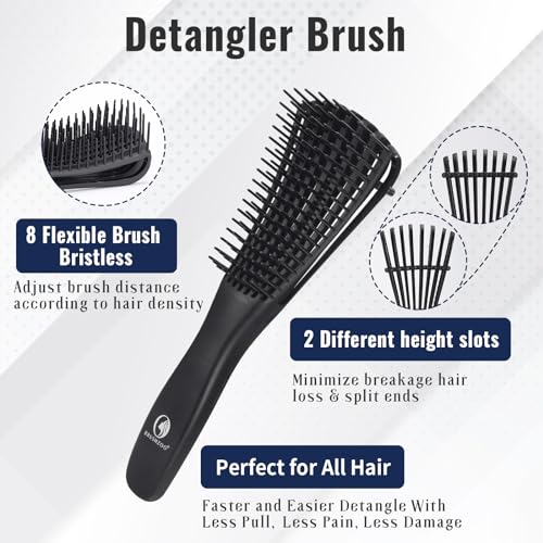 Hair Brush Set, Detangler Brush for Natural 3/4abc Curly Hair, Hair Brushes for Women Men Kids Detangling Styling with Spray Bottle