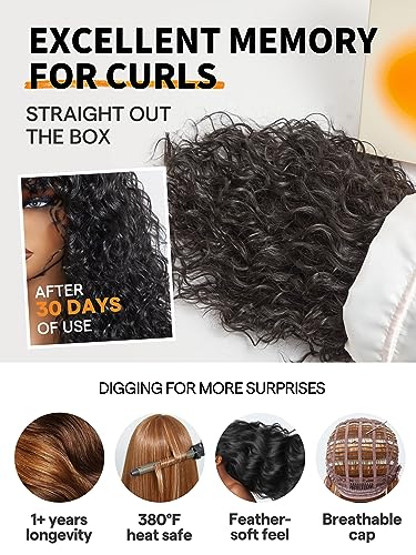 GORGIUS Shaggy Haircuts Natural Black Curly Wig with Bangs Crafted with Style-Archive Technology: Premium Fiber & Remy Human Hair Blended, Realistic Look with True Scalp