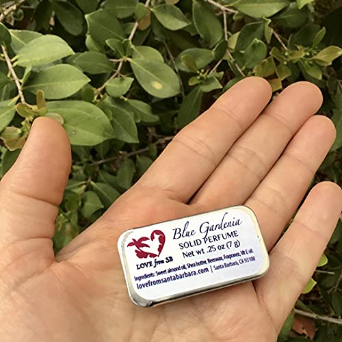 Compact Personal Blue Gardenia Solid Perfume | Luxurious Artisan Spa Gift for Her | Escape to the Islands | Convenient, purse or travel bag size | Gardenia Perfume