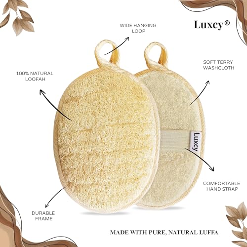 Natural Loofah Exfoliating Body Scrubber, Dual-Sided Shower Loofah Sponge, Bath Shower Loofah Spong for Men and Women, Face and Body Bath Scrubber- 3 Count (1 Pack)
