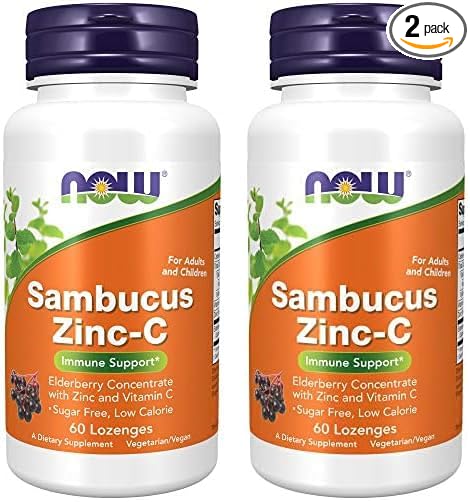 NOW Supplements, Sambucus Zinc-C with Elderberry Concentrate and Vitamin C, 60 Lozenges (Pack of 2)