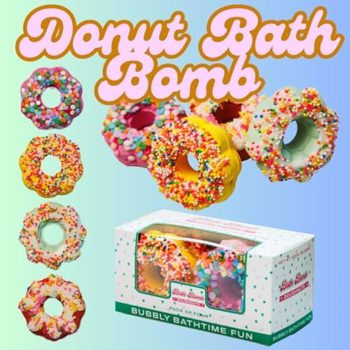 Donut Bath Bomb Gift Set (4 Piece) - Moisturizing, Fun Shaped Bath Bombs | Gift for Birthdays, Valentine's, Easter, Christmas, Mother's Day and More