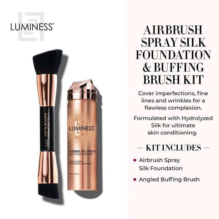 LUMINESS Face Time All In One Makeup Kit - Includes Face Palette, Airbrush Foundation, and Makeup Brush - Long-Wearing, Silky, Soft, Easy to Blend, 3-PC Make Up Set (03 - Light Medium)