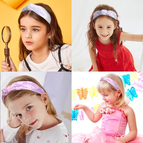 Fishown Sequin Headbands for Girls, 3 Pack Knotted Headband for Girls, Sparkly Girl Hair Bands Glitter Hair Accessories for Girl