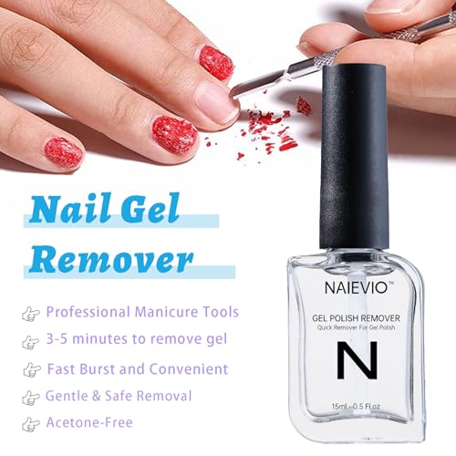 Gel Polish Remover Kit - Remove Gel Polish in 3-5 Min! No Soak & Foil-Free Gel Nail Polish Remover with Cuticle Pusher & File for Salon Results at Home (0.5 fl oz)