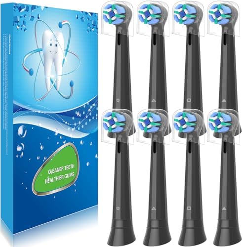 8 Pack Replacement Toothbrush Heads Compatible with Oral B iO, Brush Heads for Oral-B iO 2/3/4/5/6/7/8/9/10/7G Series, with Covers, Black