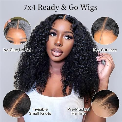 Wiggins Wig Ready And Go Glueless Wigs Human Hair Pre Plucked Pre Cut Curly Human Hair Wig 4x7 Lace Front Wig Pre Bleached Knots Glueless Wigs For Black Women 18 Inch