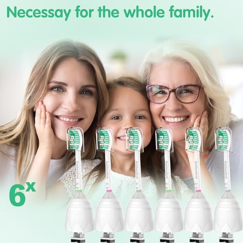Replacement Toothbrush Heads for Philips Sonicare E-Series, Compatible with Sonicare Essence, Elite, Advance, CleanCare Screw-on Electric Toothbrush HX7022/66, 6 Pack