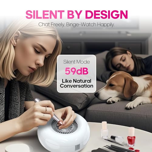 Nail Dust Collector, Quiet and Powerful Fan Dust Collector for Nail Tech with Reusable Filter, 50,000-Hour Lifespan, for Acrylic Nail Polishing,Salon & Home(White)