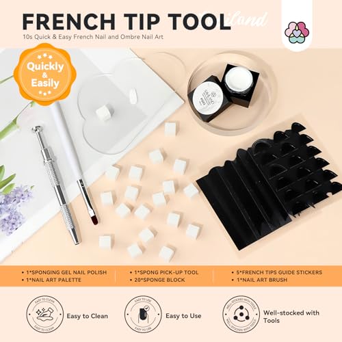 SAVILAND Soft Nail Sponges for Ombre: Nail Art Sponges with Grabbing Pen Gradient Nails Sponge Easy French Tip Stickers for French Manicure Aura Nails for Beginner