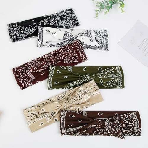 6 Packs Bow Headbands for Women Girls Boho Bandana Headband Paisley Printed Head Bands for Women’s Hair Non Slip Cute Knotted Womens Hairbands Head Wraps Turban Hair Accessories