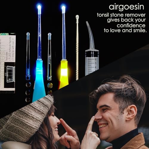 Airgoesin™ 6.75 inch Tonsil Stone Remover LED Tool Kit - 2 Sets, Oral Irrigation Syringe & Stainless Steel Pick, Tonsil Stone Removal Kit for Breath Freshening