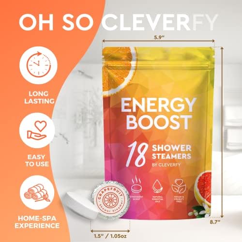 Cleverfy Citrus Shower Steamers Aromatherapy for Women and Men – Self-Care Shower Bombs for Energy Boost and Relaxation – 18 Tablets