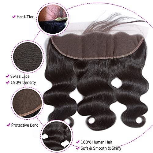 Body Wave Frontal 13 x 4 HD Transparent Lace Frontals With Bangs Baby Hair 100% Remy Human Hair 150% Density Natural Color (13 x 4 Lace Frontal, 10 Inch)