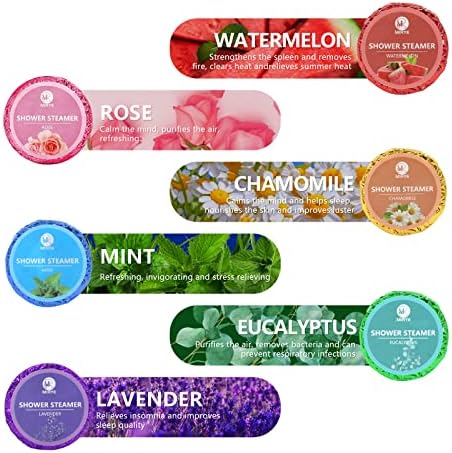Shower Steamers Aromatherapy for Women or Men, Organic Shower Bombs with Chamomile Rose Lavender Mint Watermelon Eucalyptus Essential Oil, 18-Pack Bath Bombs Birthday Gift