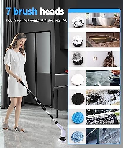 Electric Spin Scrubber Cleaning Brush: Cordless Power Shower Scrubber for Cleaning Bathroom Tub Tiles Car with Long Handle | Portable E Spin Bathtub Spinning Cleaner Scrub Brush Household Use Supplies