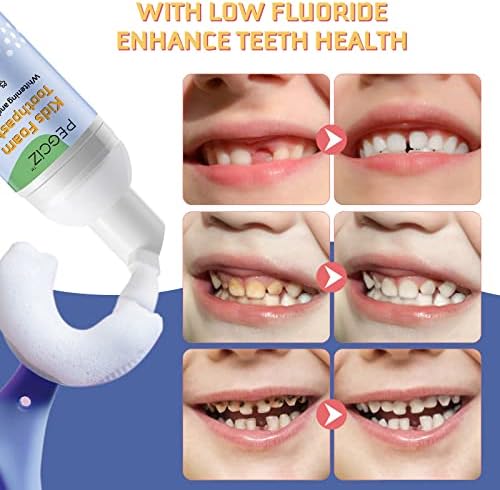 Foam Toothpaste Kids, Kids Foam Toothpaste, Toddler Toothpaste with Low Fluoride for U Shaped Toothbrush, Children Oral Cleaning for Ages 3 Plus (3PCS, Watermelon+Strawberry+Blueberry)