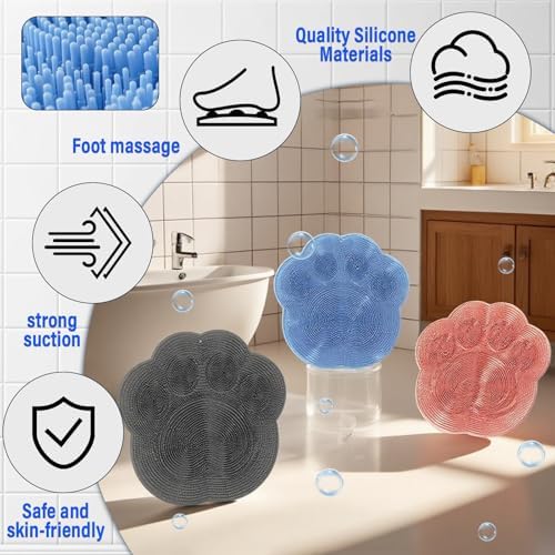 Shower Foot Scrubber Mat with Non-Slip Suction Cups, Shower Foot and Back Scrubber Mat, Upgrade Wall Mounted Foot Back Cleaning Pad Back Washer, Exfoliating Bath Wash Silicone Pad (Grey)