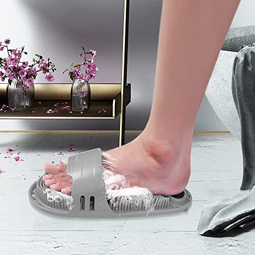 Silicone Shower Foot Scrubber Personal Foot Massage and Cleaning with Soft Silicone Bristles and Non-Slip Suction Cups, Foot Scrubbers for Use in Shower Men and Women (1PCS Gray)