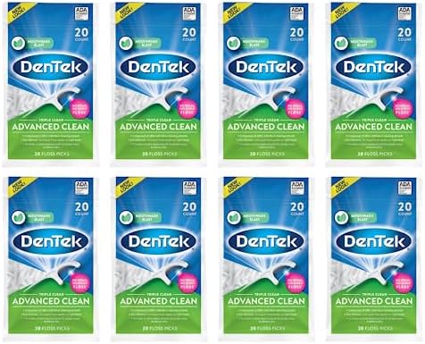 DenTek Triple Clean Advanced Clean Floss Picks, No Break & No Shred Floss, 20 Count (Pack of 8)