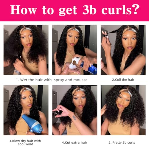 Smoothair Headband Wig Human Hair Kinky Curly Headband Wigs for Black Women Human Hair Wigs Glueless 18 Inch None Lace Front Wigs Brazilian 150% Density