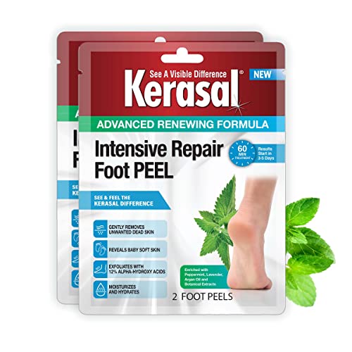 Kerasal Intensive Foot Repair, Skin Healing Ointment for Cracked Heels and Dry Feet, 1 Oz and Kerasal Intensive Repair Foot Peel for Dry Feet, 2 Pairs