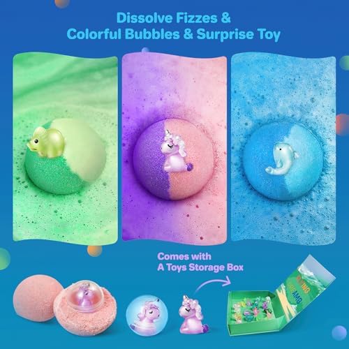 Bath Bombs for Kids with Toys Inside - 24 Pack Kids Bath Bombs with Glow in The Dark Bath Surprise Toys Inside, Natural Organic Bubble Bath Fizzy for Girls Boys, Birthday Gifts for Kid