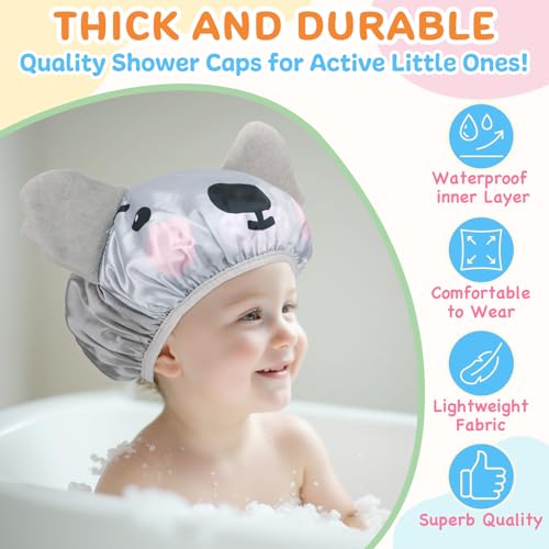 kilofly 4pc Fun Cute Animal Shower Caps for Kids Reusable Waterproof Bath Hat Set