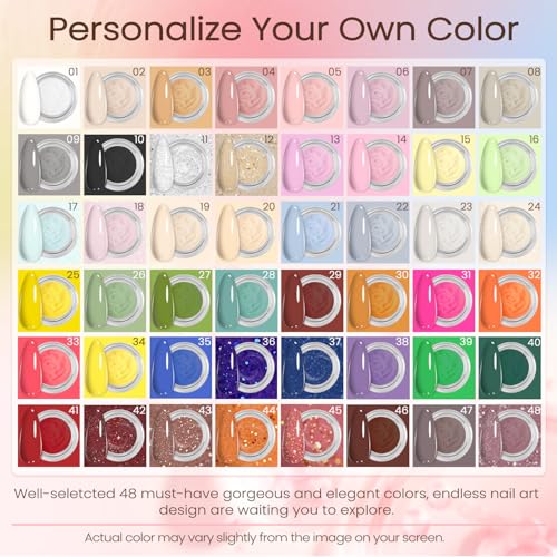 Lavender Violets Dip Powder Nail Kit: 48 Colors Pink Green Blue Orange Yellow with Dip Powder Liquid Set and Essential Manicure Tools for Home Salon Manicure G905