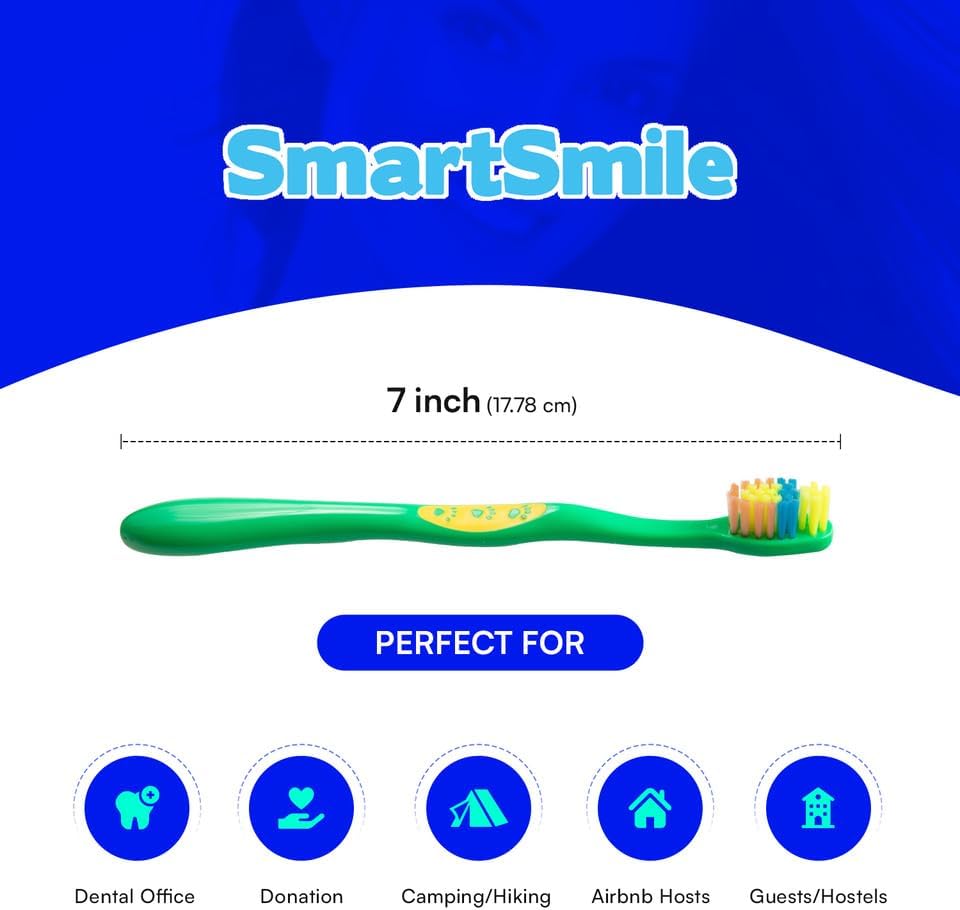 SmartSmile 72 Pcs Bulk Kids Toothbrushes Individually Wrapped - Assorted Colors with Animal Paw Prints - Popular Dental Office Patient 21-542