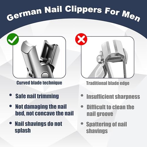 German Nail Clippers for Men Women,Anti-Splashing Design Ultra Sharp Stainless Steel Nail Clippers with Catcher for Thick Nails,Nail Clippers Set with Nail File for Men, Women & Seniors