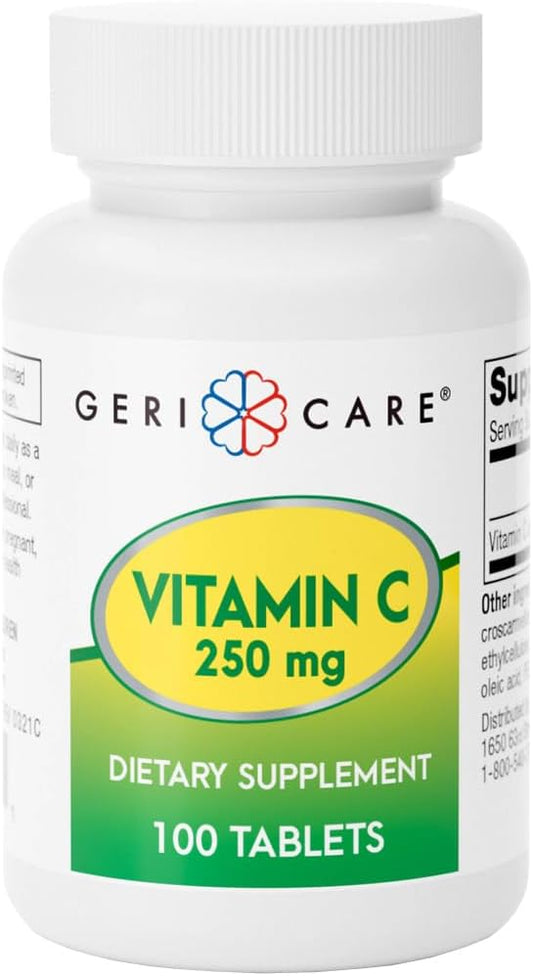 GeriCare Vitamin C 250mg, Immune Support, Antioxidant Protection, Collagen Boost & Iron Absorption for Overall Health, Nutritional Supplement, 100 Count (Pack of 1)
