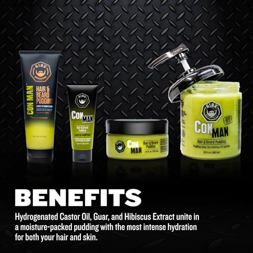 GIBS Con Man Hair & Beard Pudding - Leave In Conditioner - Curl Definer - Moisturizer - 8 oz Squeeze Tube