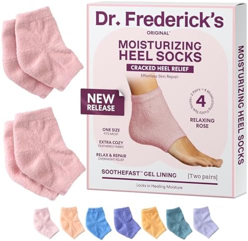 Dr. Frederick's Original Moisturizing Fuzzy Heel Socks - 2 Pairs - Cozy Gel-Lined Sleep Socks for Women & Men - Soothes Dry, Cracked Feet - Heel Repair - Relaxing Rose