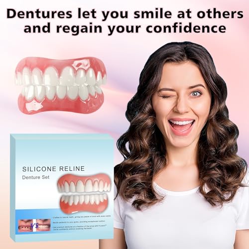 Silicone Reline Denture Set for Upper and Lower Teeth, Soft Comfortable Veneers for Men and Women