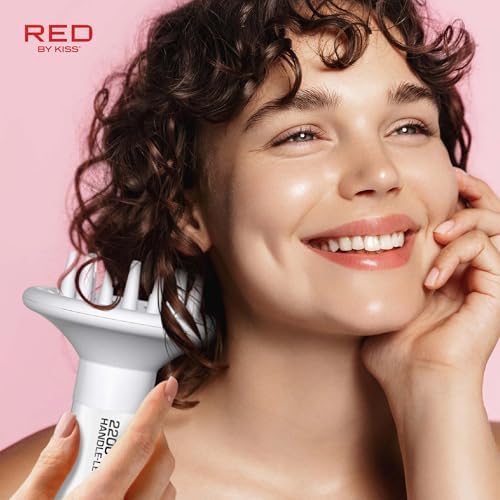 Red by KISS HandleLess Blow Dryer 2200W Ceramic Tourmaline White Color, 3 Heat Settings, Pik and Diffuser Included Comfortable Grip, Ionic for Frizz-Free Shine, Detangler & Straightening