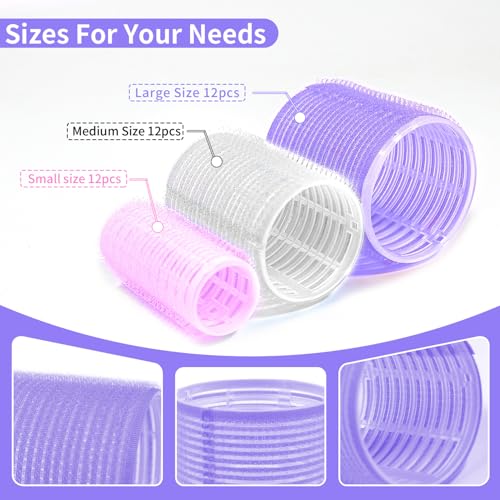 Hair Rollers Large Small 50PCS Set, 36PC Large Medium Small Hair Rollers for Volume Curlers with 12PC Clips 1 Tail Comb and 1 Folding Brush Comb for Short Medium Blowout Look Long Hair