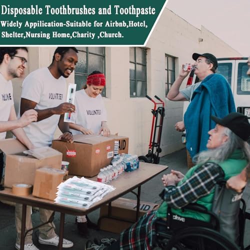 Disposable Toothbrushes with Toothpaste,30 Pack Green Individually Wrapped Disposable Travel Toothbrushes Kit in Bulk for Homeless,Nursing Home,Hotel,Charity