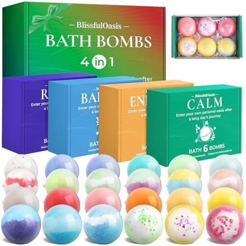 Bath Bombs Set, 24 Pcs Shower Bombs with 6 Refreshing Scents, Perfect for Moisturizing & Relaxing, Ideal for Birthday, Mother's Day, Valentine's Day Present Giving, Presents for Women