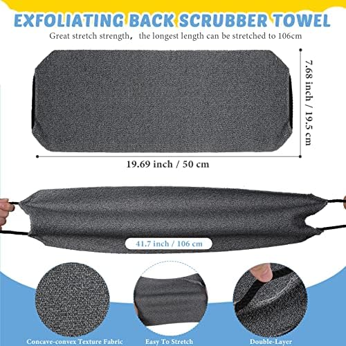 4 Pack Exfoliating Washcloth Back Scrubber Set, 2 Exfoliating Body Scrubber Nylon Back Body Scrub Towel, 2 Pairs Shower Gloves for Women Men Bath Shower Exfoliation(Gray, Blue)