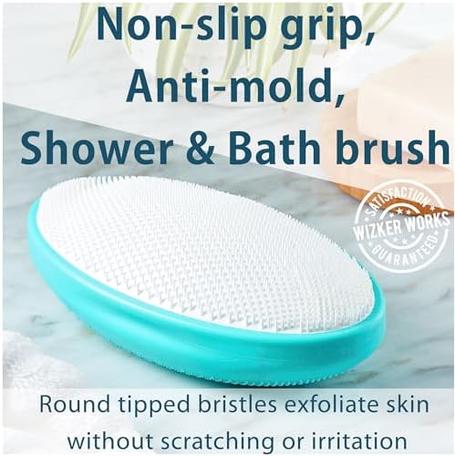 WIZKER® Premium Ingrown Hair Exfoliating Brush: Soft + Firm Face Body Scrubber, Sensitive Skin Exfoliator, Prevents Razor Bumps, Shave, Laser, Wax, Epilation, Dermaplaning – Waterproof, Mold Resistant