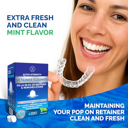 Retainer Cleaner Tablets for Invisalign FSA HSA Approved for Ultrasonic Cleaners -120 Denture Cleaning Tablets for Aligners, Night Guard, Mouth Guard - Denture Cleaner Tablets 4-Month Supply