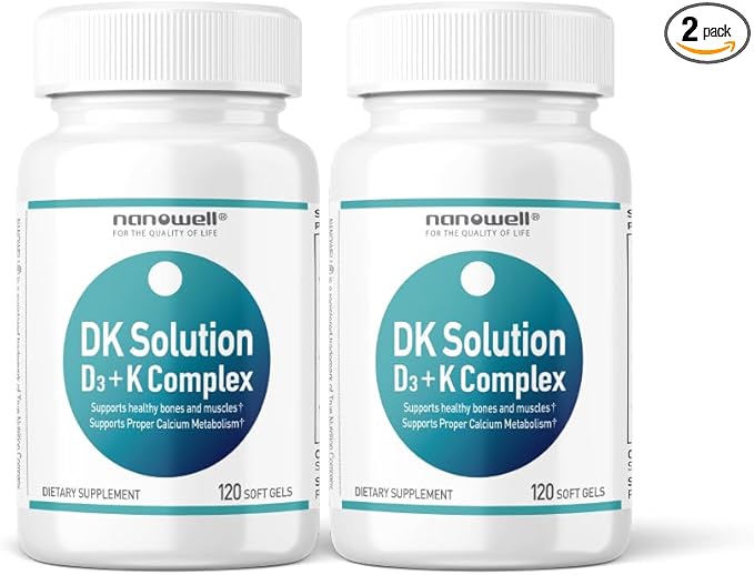 DK Solution 120 Softgels X 2 Bottles (Vitamin D3 + K Complex) - Dietary Supplement for Bone, Teeth and Muscle Health, Immune Support (240 Count)