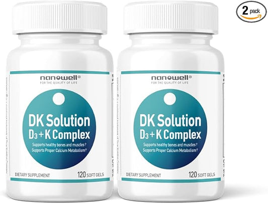 DK Solution 120 Softgels X 2 Bottles (Vitamin D3 + K Complex) - Dietary Supplement for Bone, Teeth and Muscle Health, Immune Support (240 Count)