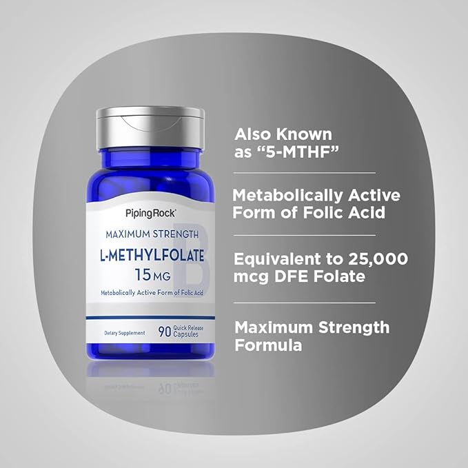 Piping Rock L Methylfolate 15 mg | 90 Capsules | Max Potency | Active Folic Acid Supplement | Non-GMO, Gluten Free