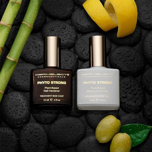 Dermelect Cosmeceuticals Phyto Strong Natural Nail Duo (2 full size pcs) Protein-Peptide Infused Base Coat & Top Coat Set, Strengthening, Hardening, for All Nail Types, Plant-Based, Vegan, Non-Toxic