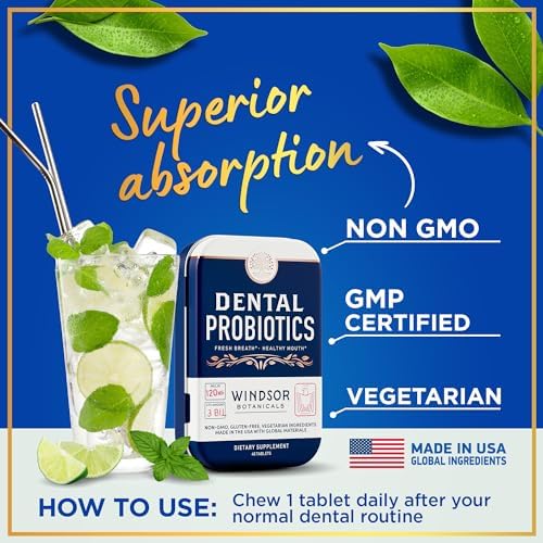 Dental Probiotics for Teeth and Gums - 3BN CFU Lactobacillus Salivarius Acidophilus Casei Tablets - Oral Probiotics for Mouth Bad Breath Treatment for Adults - 45 Chewable Dental Probiotic in a Tin