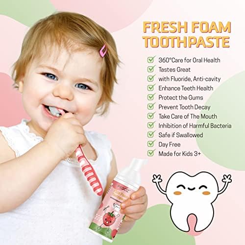 Foam Toothpaste Kids, Kids Foam Toothpaste, Toddler Toothpaste with Low Fluoride for U Shaped Toothbrush, Children Oral Cleaning for Ages 3 Plus (3PCS, Watermelon+Strawberry+Blueberry)