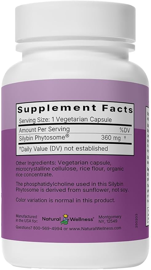 Natural Wellness UltraThistle® Advanced Milk Thistle Liver Support - 1080mg Silybin Phytosome Patented Formula (No Soy) - Herbal Liver Cleanse & Detox Supplement, 30-Day Supply Care