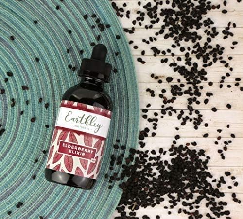 Earthley Wellness Elderberry Elixir, Powerful Immune & Respiratory Support, Herbal Elderberry Syrup Alternative, Organic, Supporting Herbs, Gluten-Free, No Added Sugars or Colors (4oz, Regular)